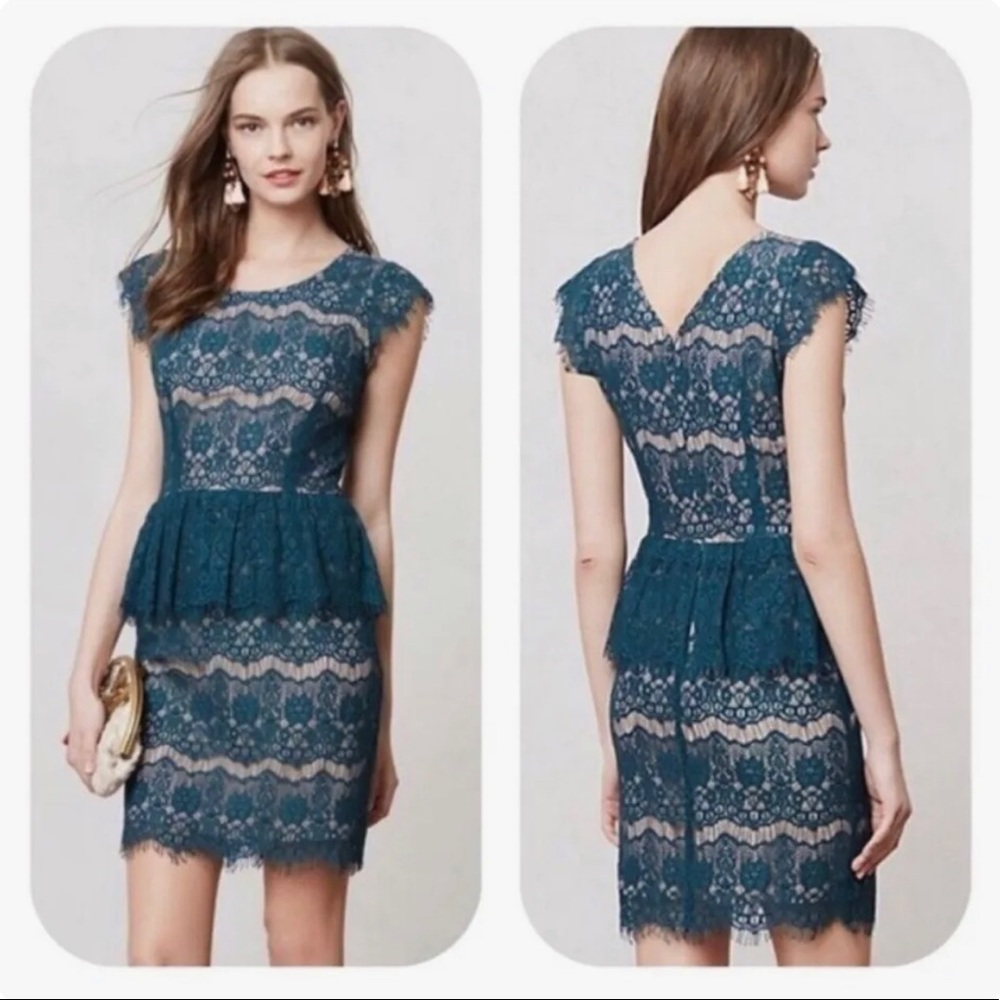 Anthropologie Maeve Elsa green lace peplum dress